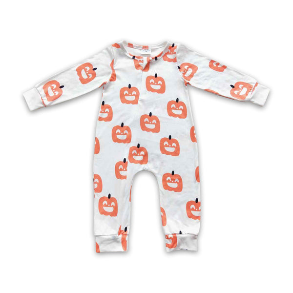 LR0495 baby clothes pumpkin halloween zipper winter romper