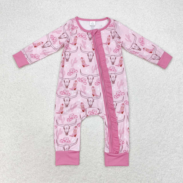 LR0689 RTS baby girl clothes cowboy girl winter romper -Bamboo