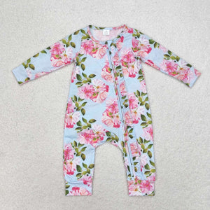 RTS LR0880 baby girl flower zipper romper -Bamboo