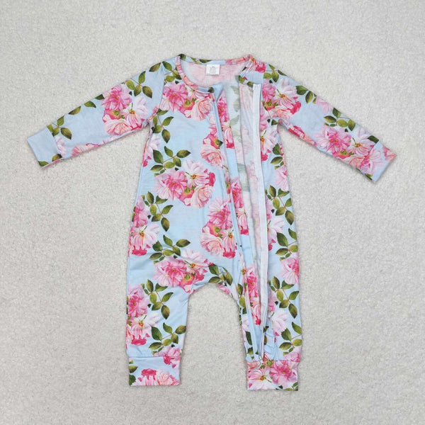 RTS LR0880 baby girl flower zipper romper -Bamboo