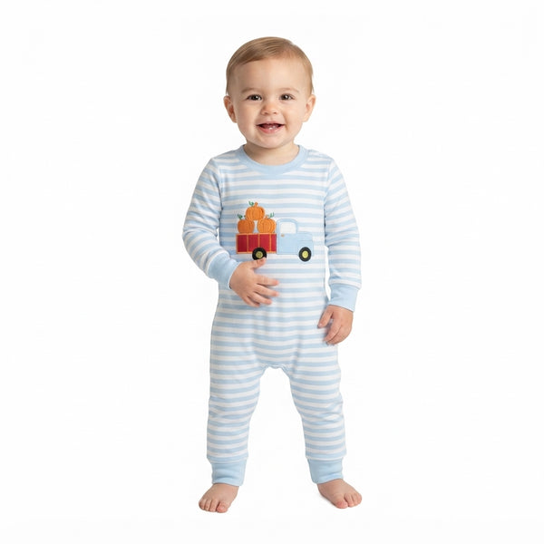 RTS LR1023 baby clothes pumpkin truck stripe print long sleeve romper
