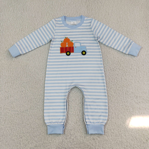 RTS LR1023 baby clothes pumpkin truck stripe print long sleeve romper