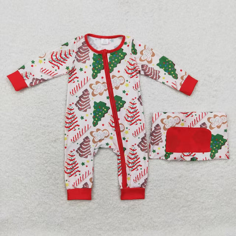 LR1150 RTS baby boy clothes tree zipper boy christmas romper Bamboo