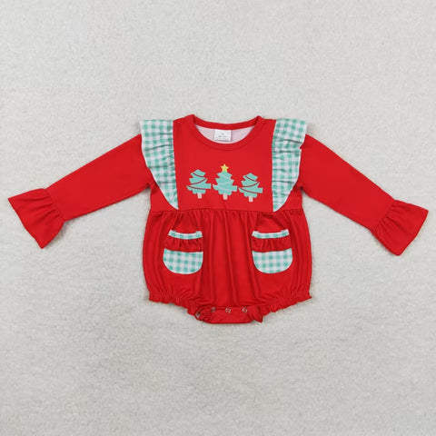 LR1161 RTS baby girl clothes red tree girl christmas winter bubble