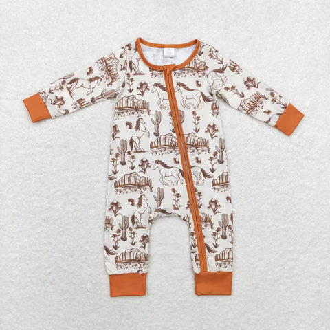 LR1164 RTS baby boy clothes horse zipper boy winter romper Bamboo western clothes