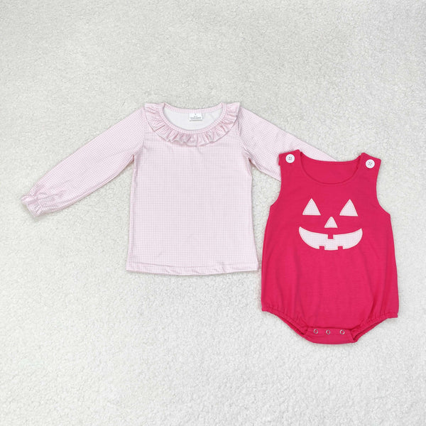 LR1171 RTS baby clothes ghost  girl halloween bubble set halloween outfit embroidery bubble+milk silk top