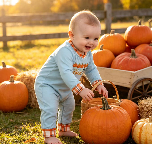 RTS LR1189 baby girl clothes halloween pumpkin embroidery print long sleeve romper