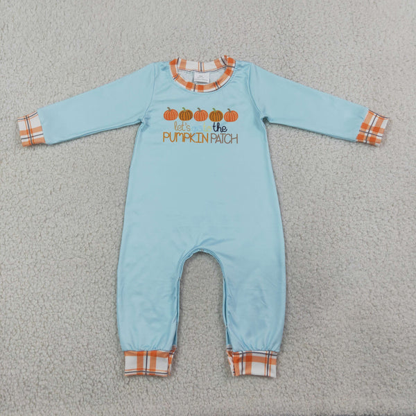RTS LR1189 baby girl clothes halloween pumpkin embroidery print long sleeve romper