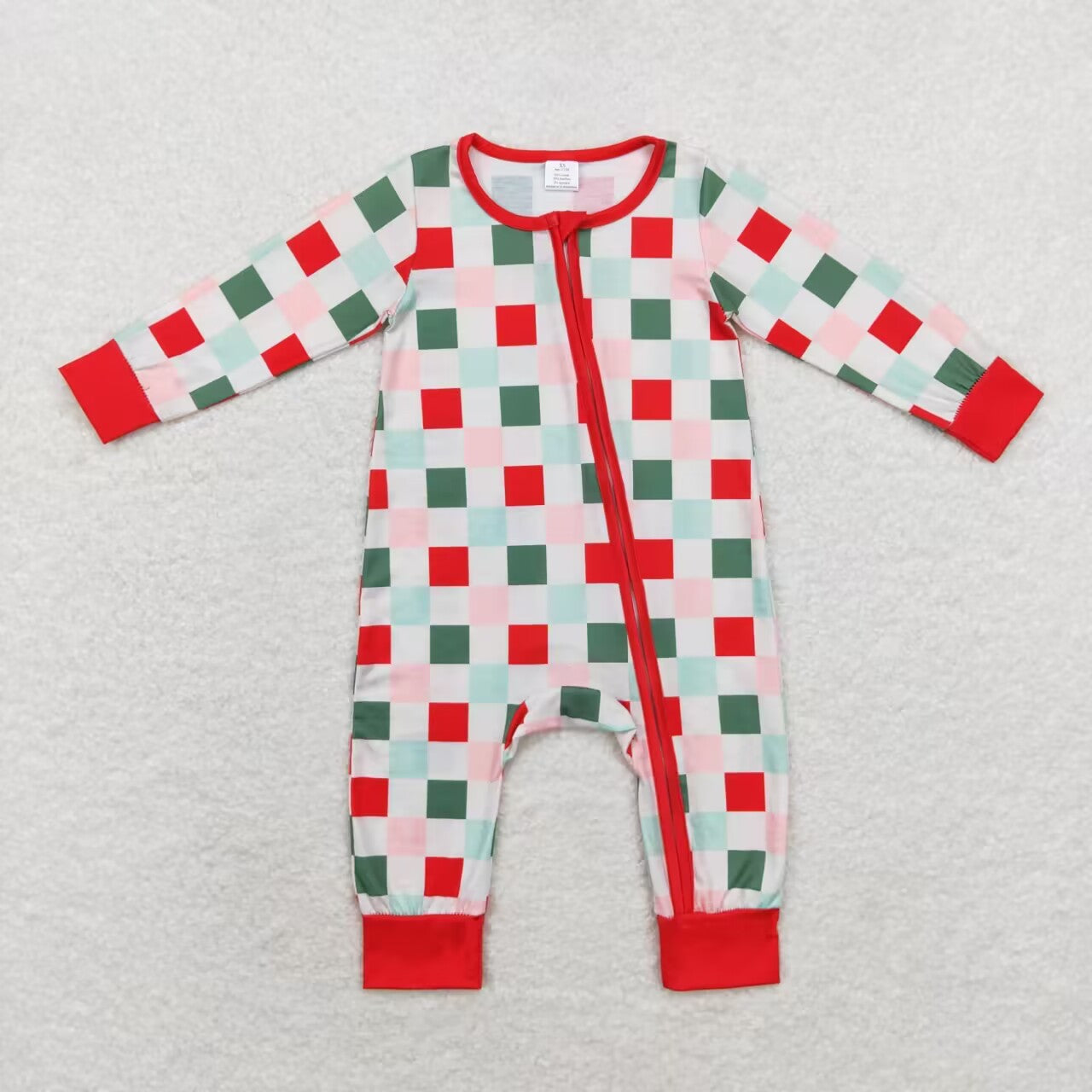 LR1197 RTS baby girl clothes zipper red plaid  baby winter romper-bamboo