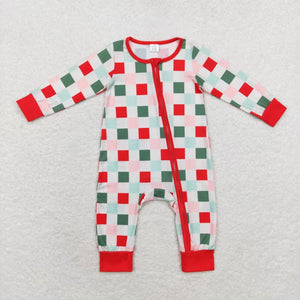 LR1197 RTS baby girl clothes zipper red plaid  baby winter romper-bamboo