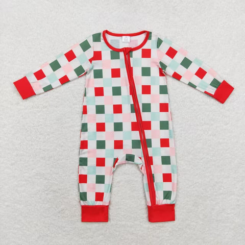 LR1197 RTS baby boy clothes gingham boy christmas winter romper Bamboo