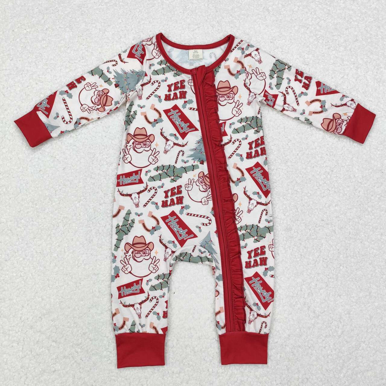 RTS baby christmas matching clothes santa claus winter pajamas set howdy western clothes-bamboo