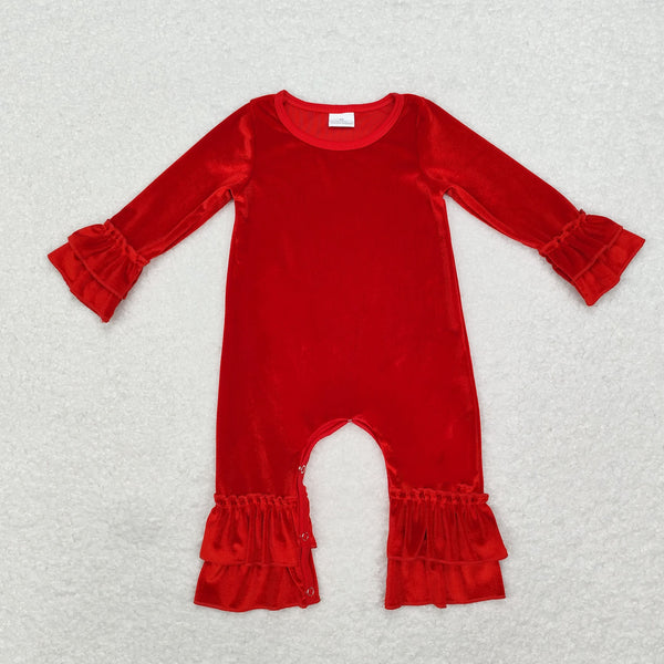 LR1286 RTS baby girl clothes red velvet girl christmas winter romper