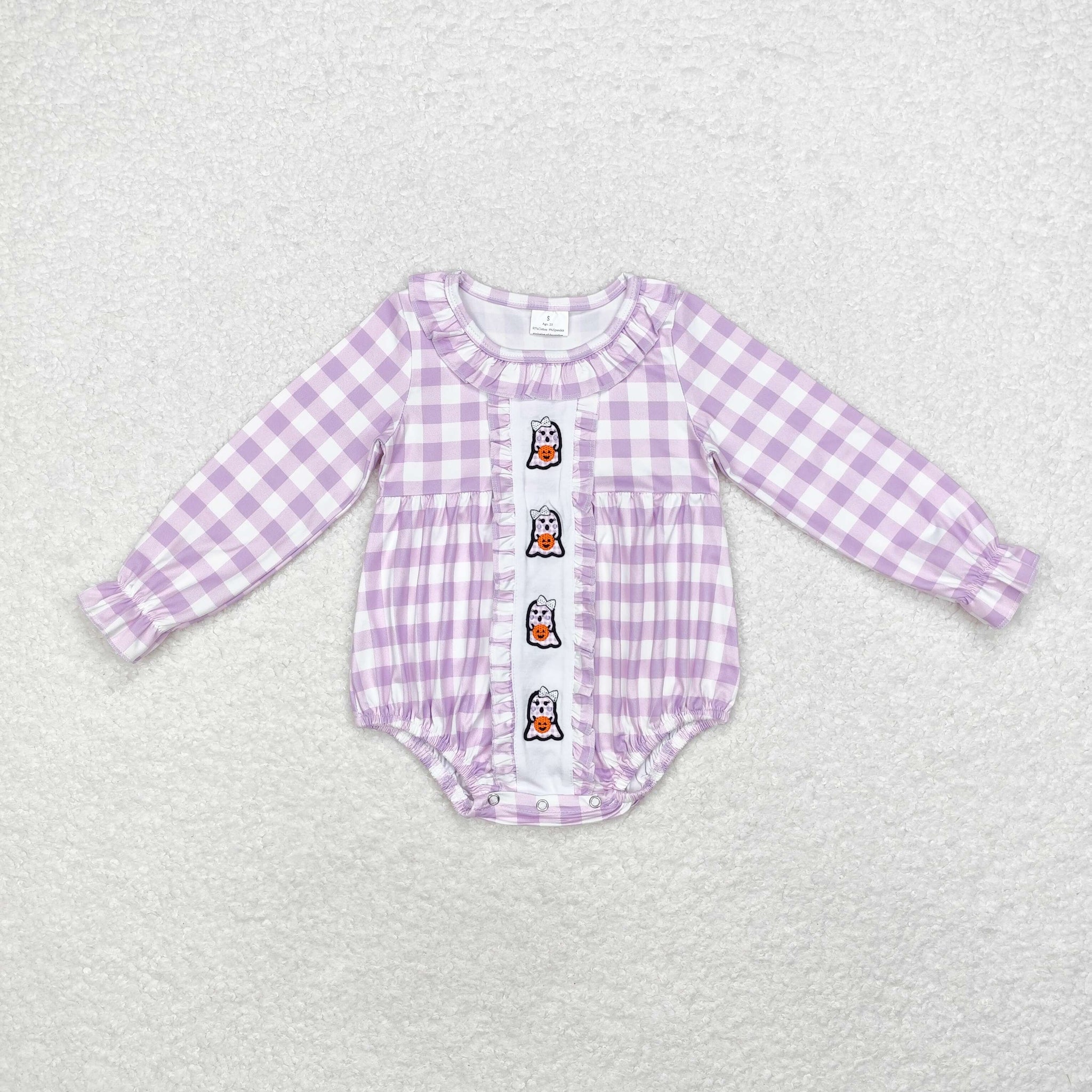 LR1299 RTS baby girl clothes boo  girl halloween winter bubble embroidery