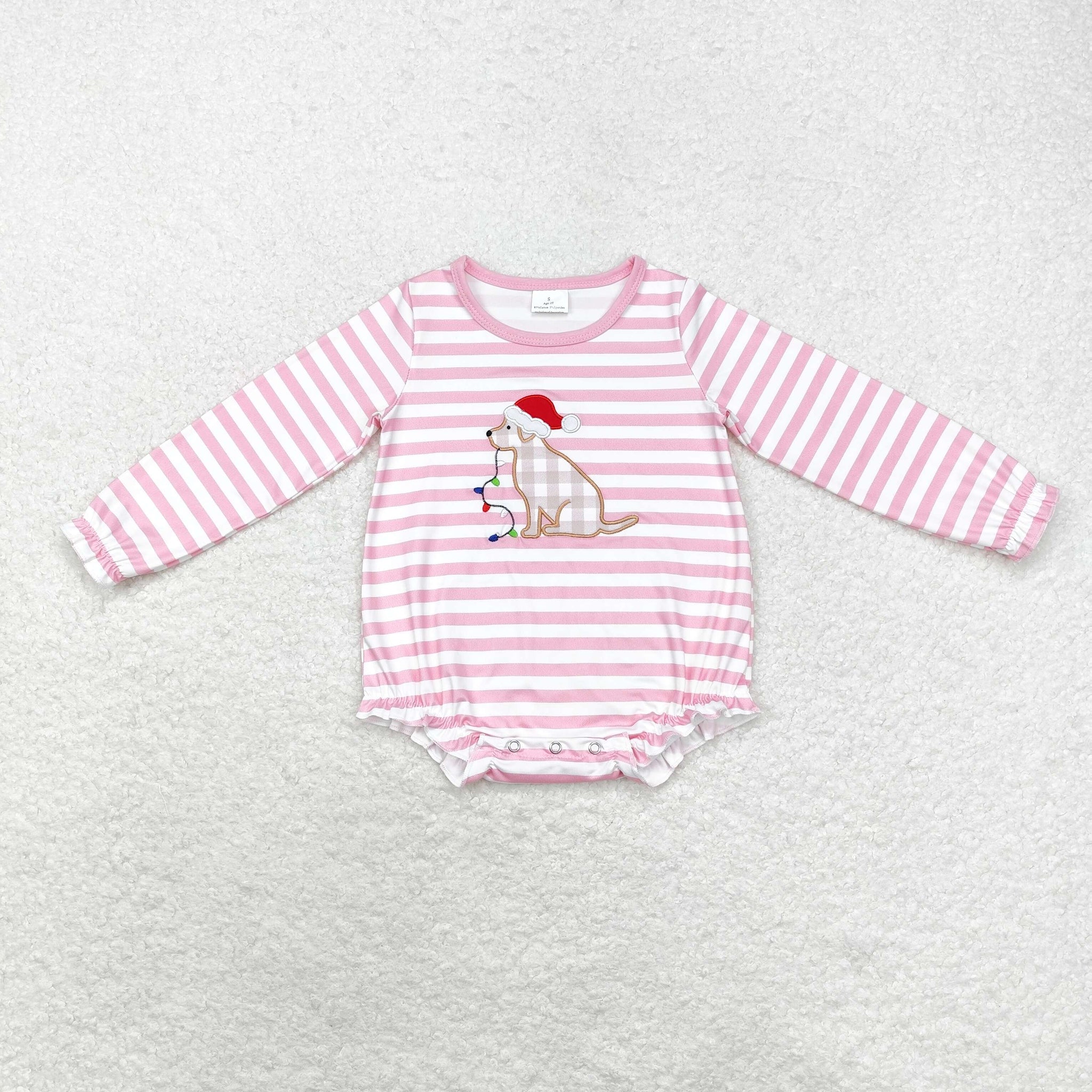 LR1306 RTS baby girl clothes dog girl christmas winter bubble embroidery