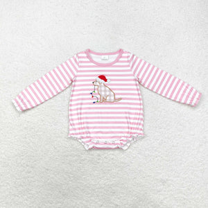 LR1306 RTS baby girl clothes dog girl christmas winter bubble embroidery