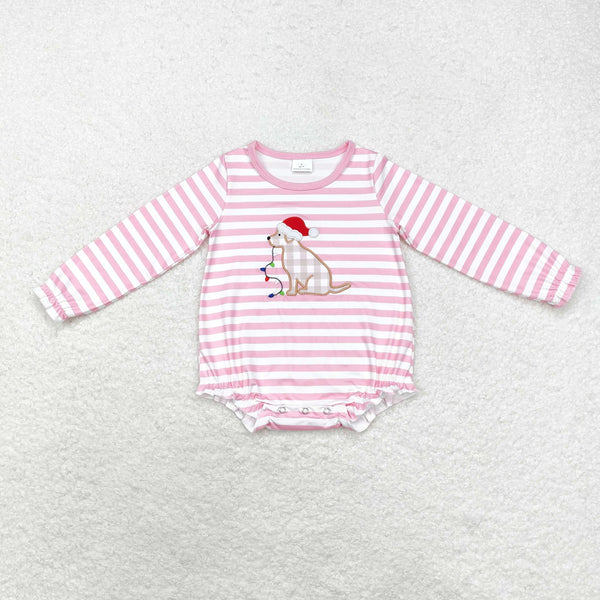 LR1306 RTS baby girl clothes dog girl christmas winter bubble embroidery