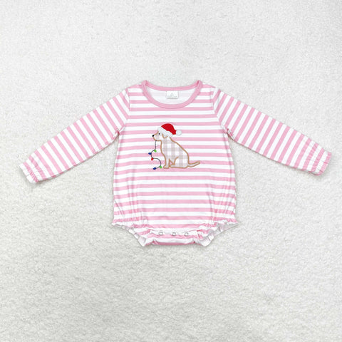 LR1306 RTS baby girl clothes dog girl christmas winter bubble embroidery