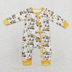 LR1332 RTS baby boy clothes truck boy christmas winter romper -BAMBOO