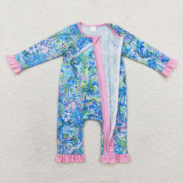 LR1339 RTS baby girl clothes floral girl winter romper-BAMBOO