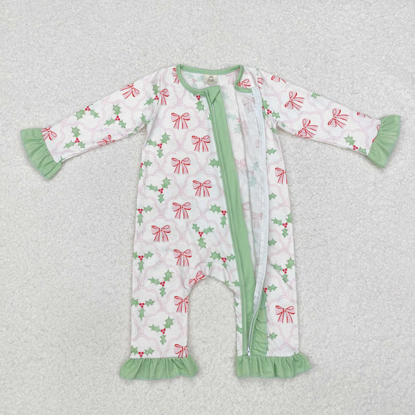 LR1344 RTS baby girl clothes bows girl winter christmas romper-bamboo