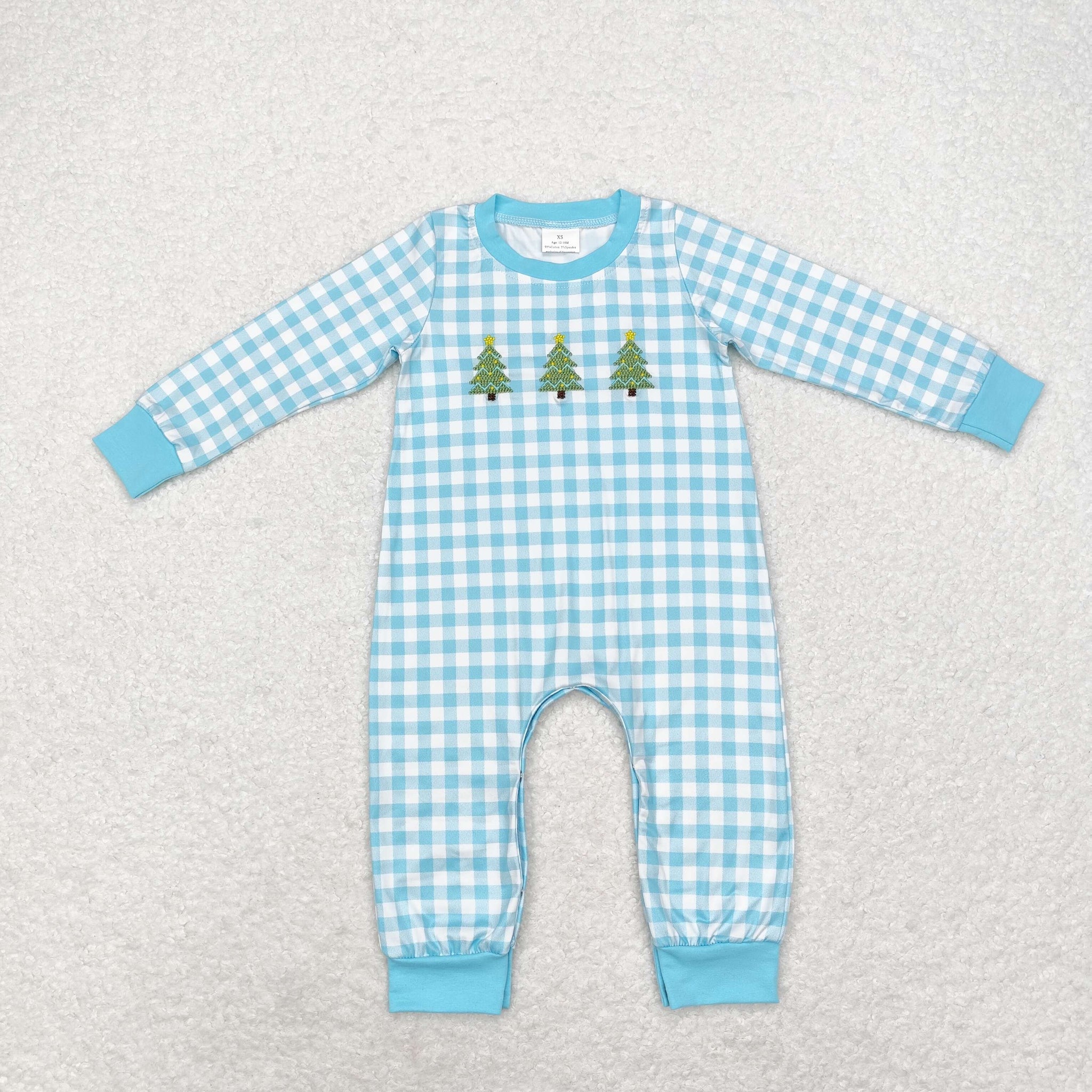 LR1366 RTS baby boy clothes xmas tree boy christmas winter romper embroidery