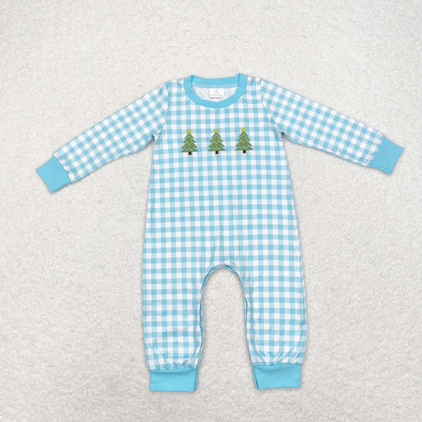 LR1366 RTS baby boy clothes xmas tree boy christmas winter romper embroidery