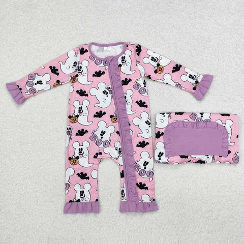 LR1424 RTS baby girl clothes ghost purple girl halloween winter romper