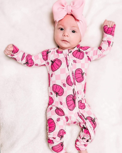 LR1456 RTS baby girl clothes pink pumpkin toddler girl winter romper halloween clothes-bamboo