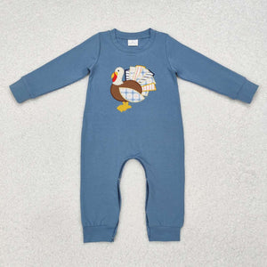 LR1505 RTS baby boy clothes turkey boy thanksgiving winter romper embroidery