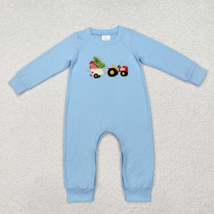 LR1508 RTS baby boy clothes truck boy christmas winter romper embroidery