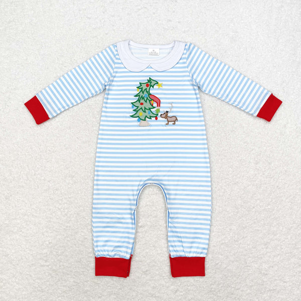 LR1564 RTS baby clothes embroidery xmas tree  girl christmas winter romper