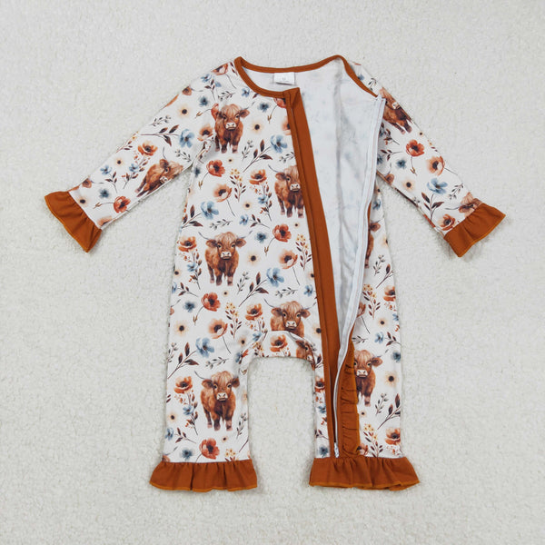 LR1624 RTS baby girl clothes highland cow toddler girl  winter romper