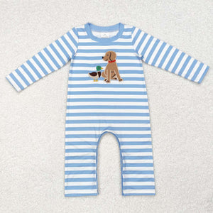 LR1644 RTS baby  boy clothes mallard dog embroidery boy winter romper