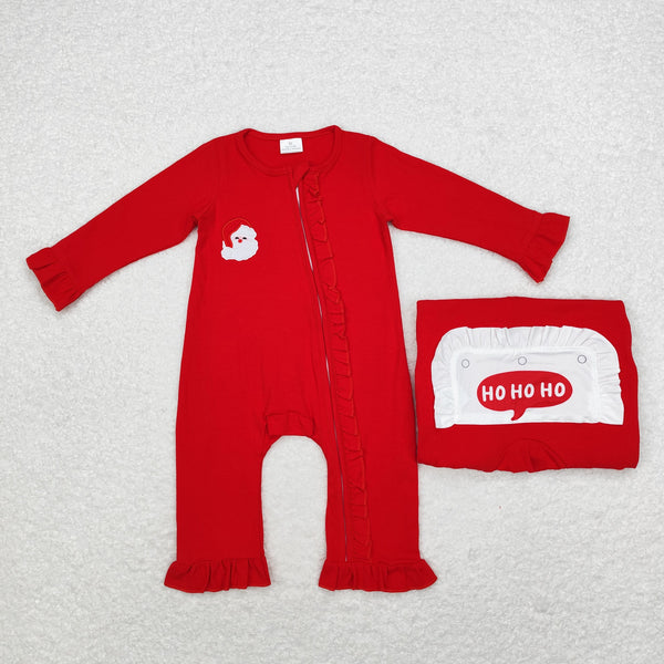 LR1668 RTS baby girl clothes red santa claus baby christmas romper  embroidery