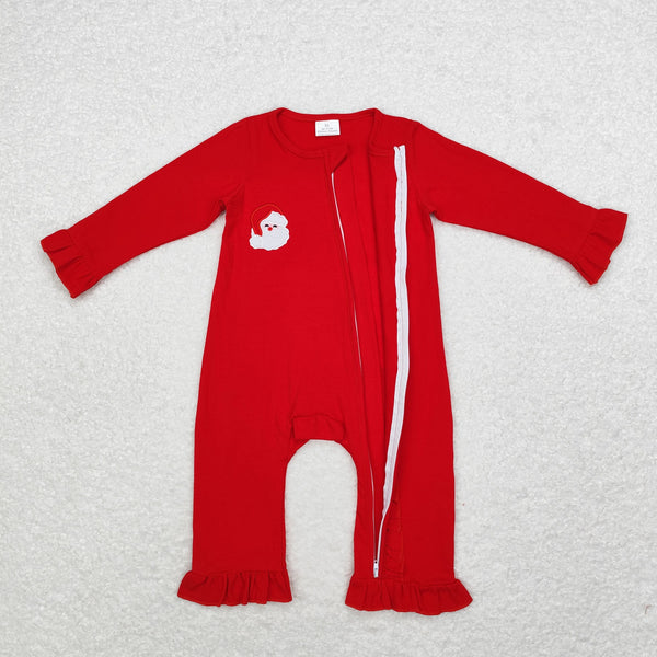 LR1668 RTS baby clothes girl christmas romper red santa claus embroidery