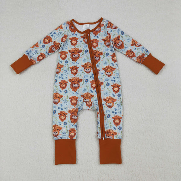LR1787 RTS baby girl clothes highland cow girl winter romper zip romper