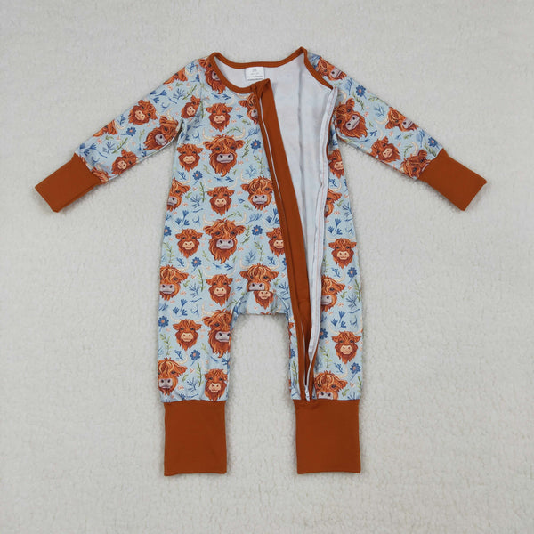 LR1787 RTS baby girl clothes highland cow girl winter romper zip romper