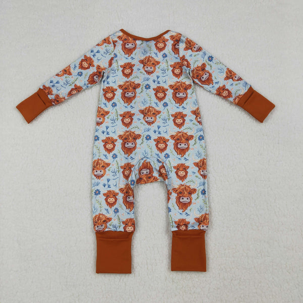 LR1787 RTS baby girl clothes highland cow girl winter romper zip romper