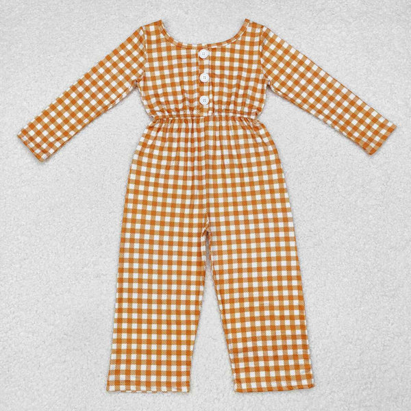 LR1840 RTS baby girl clothes orange plaid fall clothing  girl autumn  jumpsuit