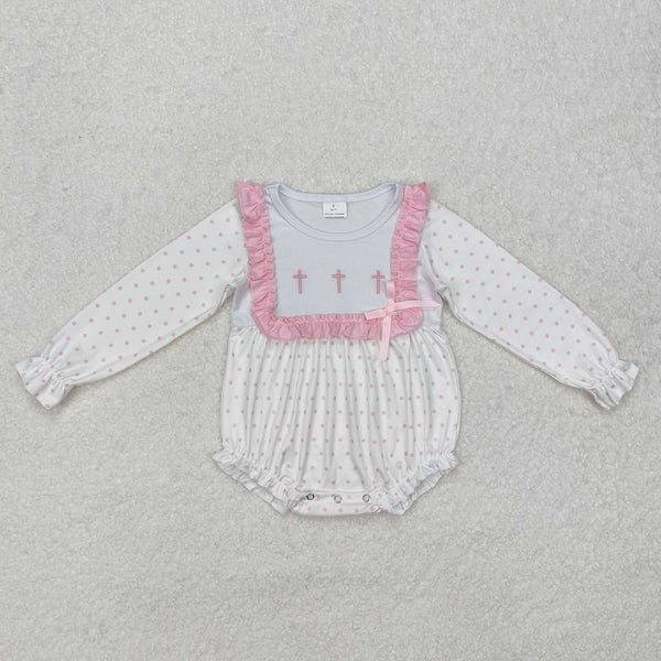 LR2136 RTS baby girl clothes cross embroidery girl easter bubble