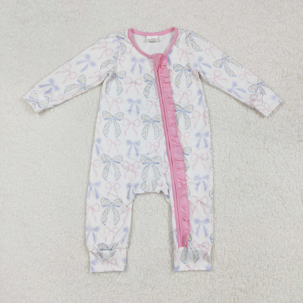 LR2158 RTS baby girl romper bow grandmillennial zip romper