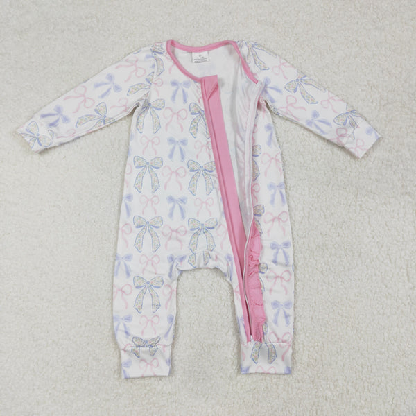 LR2158 RTS baby girl romper bow grandmillennial zip romper