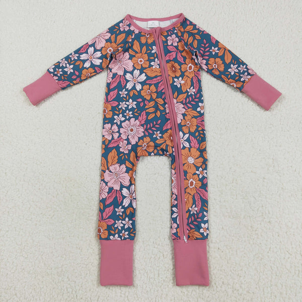 LR2244 RTS baby girl clothes flower toddler girl winter romper zip romper