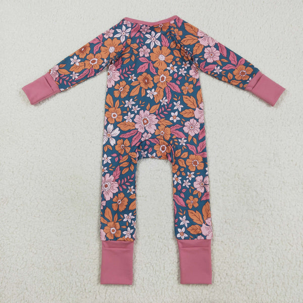 LR2244 RTS baby girl clothes flower toddler girl winter romper zip romper
