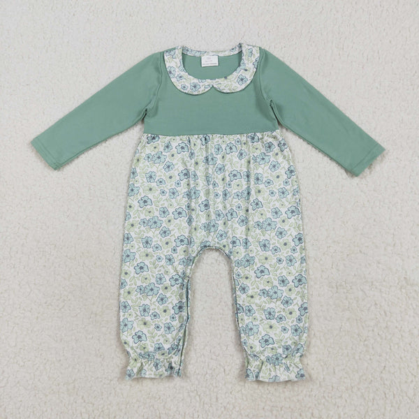 LR2258 RTS girl clothes green floral toddler girl winter romper