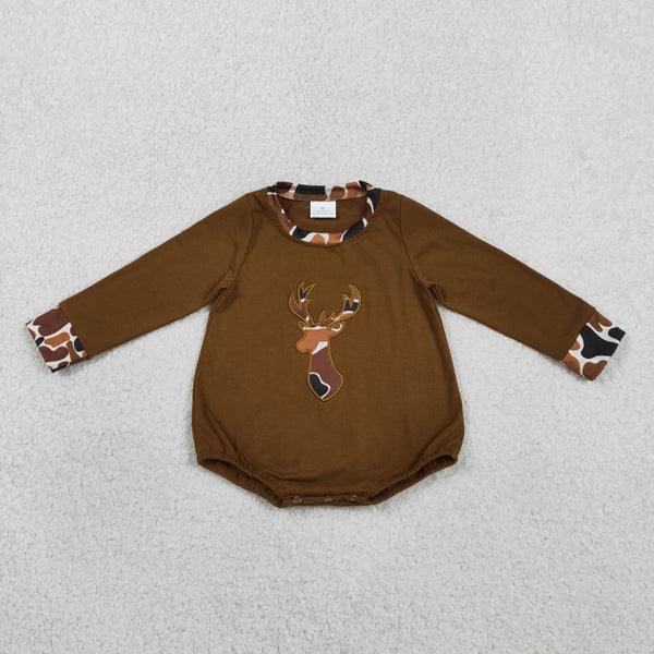 LR2260 RTS baby boy clothes brown deer embroidery hunting toddler boy winter bubble