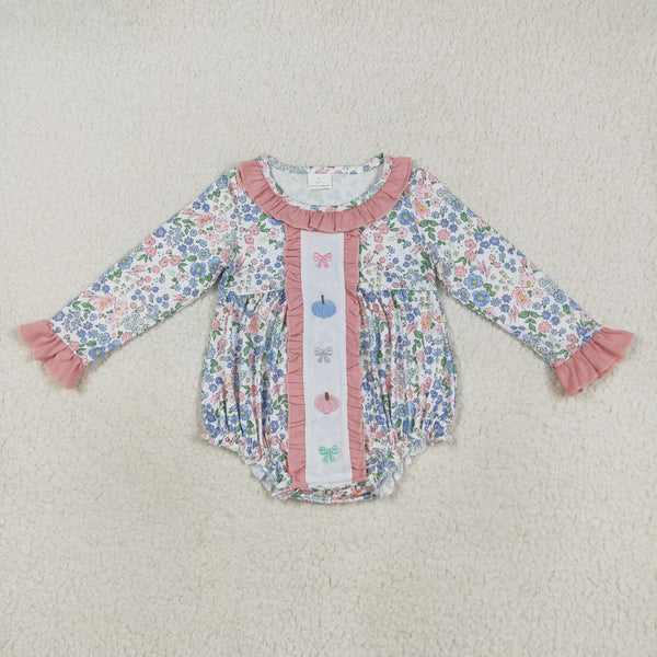 LR2273 RTS baby girl clothes pumpkin toddler girl halloween bubble Embroidery