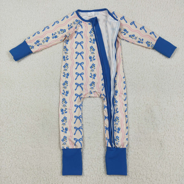 LR2327 RTS baby girl clothes blue floral  toddler girl winter romper