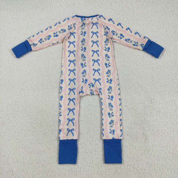LR2327 RTS baby girl clothes blue floral  toddler girl winter romper